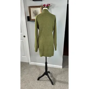 Olive Green Mock Neck Ribbed Knit Sweater Dress Long Sleeve Raglan L thumbnail 2