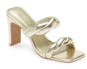 Open Edit Sandals Size 6.5 Gold Metallic Twisted Double Strap‎ Slip On Heels thumbnail 1