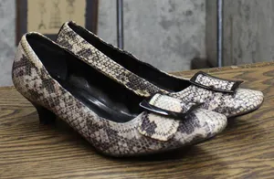 Franco Sarto Womens Vintage Snake Print Short Buckle Heels Python Brown 7M thumbnail 1