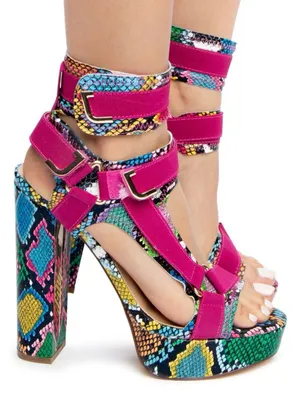 Women's Fuchsia Multicolor Snake-Print Platform Sandals 9 W thumbnail 1