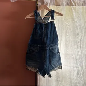 Free People Sunkissed Denim‎ Short Overalls Zip Front Jean Shortalls NEW Size 2 thumbnail 3