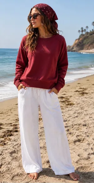 Free People Maroon Relaxed Crewneck Sweatshirt thumbnail 1