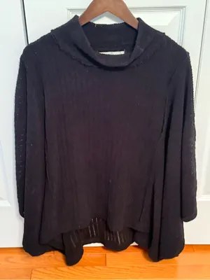 Free People Beach Black Knit Poncho thumbnail 2