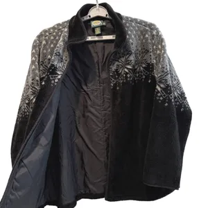 Cabelas Womens Fleece Jacket Black Gray Snowflake Full Zip Outerwear XL VTG‎ thumbnail 3