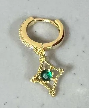 Gold Green Emerald Diamond Gemstone Dangly Cartilage Ear Body Earring Hoop Jewelry 💚✨ thumbnail 1