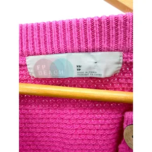 FP‎ Beach Free People Hot Pink Waffle Knit Hailee Henley Pullover Sweater XS thumbnail 3
