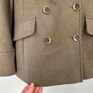 Guess Wool‎ Blend Coat Women M Brown Double Breasted Hooded Vintage Academia thumbnail 4
