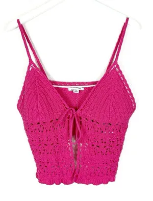 American Eagle cotton crochet knit tie front festival cropped top Y2K size large thumbnail 1