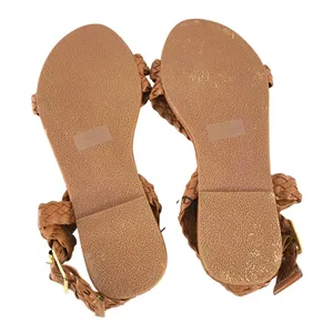 Chatties Womens Sandals Strappy Faux Leather Braided Brown Buckle Size 7-8 thumbnail 4