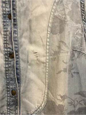 American Eagle Womens Blue Chambray Denim Shirt Dress M Medium 38” Floral READ thumbnail 6