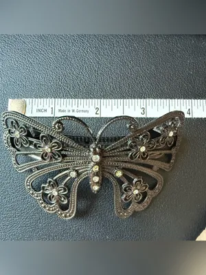 Y2K Silver Pewter Tone Hair Clip Metal Rhinestone Butterfly Floral Clip thumbnail 3