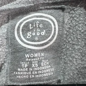 Life Is Good Zip Up Hoodie Gray Pink Relaxed Fit Womans XS Heart Design Sweater thumbnail 3