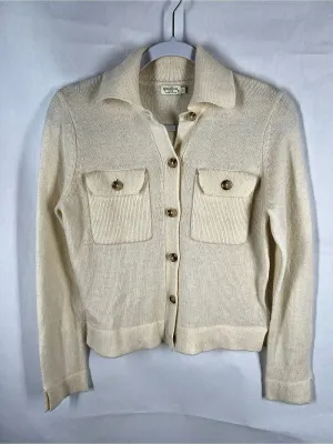 Spartina 449 Knit Polo Cardigan Seawool Cashmere Blend Cream Size S thumbnail 2
