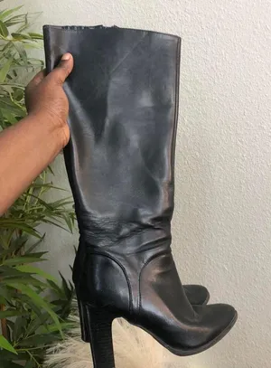 Black Subversive manmade leather knee-high boots chuny heels Gothic Grunge Retro Y2K Size 7M thumbnail 1