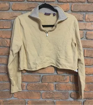 Aristo Eighteen Merino Wool Cropped Quarter Zip Pullover Sweater Yellow -‎ L thumbnail 1