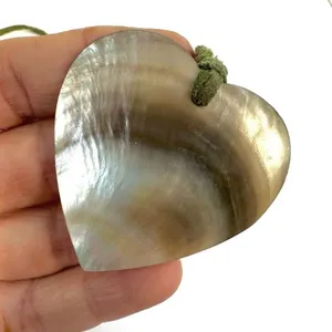 abalone heart pendant necklace on green cord thumbnail 5