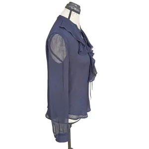 Tommy Hilfiger Blouse Medium Ruffle Top Long Sleeve Blue Preppy Office Work Wear thumbnail 3