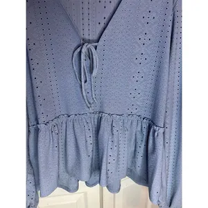 Altar'd State Women's Blue Eyelet Peplum Blouse Size L Long Sleeve thumbnail 2