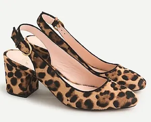 J.Crew Slingback Block Heel Pump Leopard‎ Calf Hair Leather Rich Mohagany 7.5 thumbnail 1