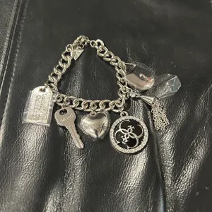Guess Silver-Tone Charm Bracelet with Heart, Key & Medallion thumbnail 2