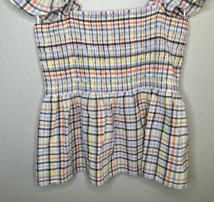 multicolor plaid smocked off shoulder baby doll top size large thumbnail 4