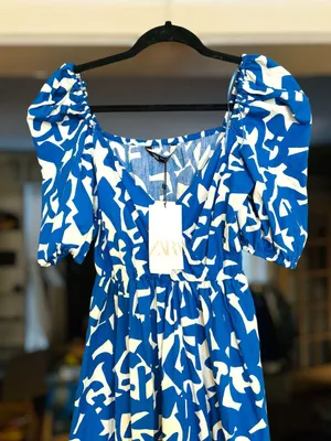 Zara Womens XS Printed Pop Puff Sleeve Maxi Dress •Surplice Neckthe tag is off thumbnail 2