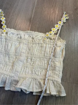 Anthropologie Maeve Strappy Daisy Crop Tank Off White Smocked Cotton Top Size S thumbnail 9
