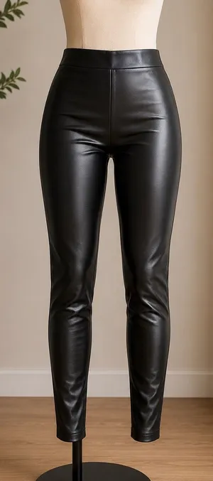 Women’s Black Faux Leather Stretch Leggings High Waist thumbnail 1