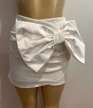 New Zara Satin Bow Mini Skort Skirt Sz XS White NWT thumbnail 1