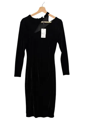 NEW REISS Macey Velvet Midi Dress in Black Size 4 thumbnail 6