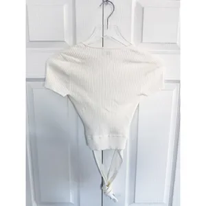 Wilfred Aritzia All Tied Up Short Sleeve Ribbed Cropped White Wrap Sweater thumbnail 8