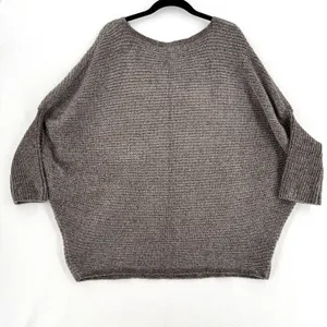 Favlux Chenille Sweater Women L Taupe Brown Oversized Dolman Batwing Cozy Chic thumbnail 2