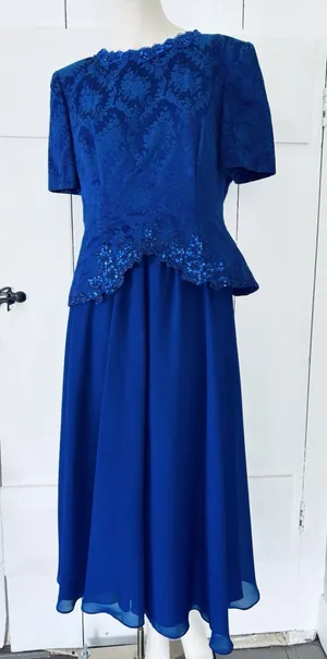 Vintage Nah Nah Collection Beaded Jacket Dress Womens 8 Navy Blue Pleated Lined thumbnail 1