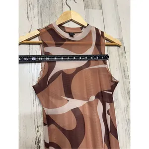 SheIn Brown Abstract Print Mesh Maxi Dress Sleeveless Bodycon Stretch Midi Long Dress thumbnail 6