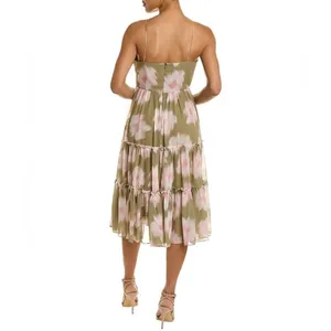 NWT Sachin & Babi Dalia Midi Dress Tiered Floral Chiffon Green Size 6 thumbnail 2