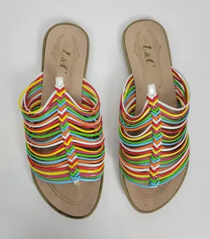 L&C Women's Slipper 6 Brown Multicolor Leather Band Strap Slip-On Flat Sandals thumbnail 1