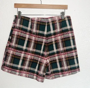 Pink Lily Green Pink Tan White Zip And Hook Closure Plaid Tweed Skort thumbnail 4