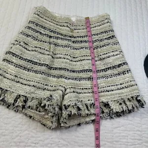 Elegant Wool Blend Golden High Waist Festive Striped Fringe Shorts in Size L thumbnail 4
