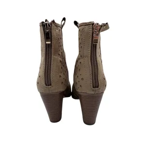 JustFab Women's 8 Taupe Booties Perforated Block Heel Ankle‎ Boots thumbnail 3