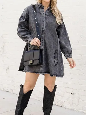 Pink Lily Gray Denim Mini Dress thumbnail 3