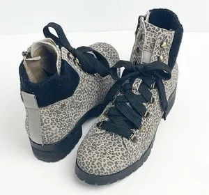 OTBT Lakewood Leather Animal Print Side Zipper Lace Up Faux Fur Lined Boots 8 thumbnail 1