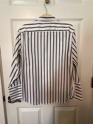 J. Crew White Button-Up Shirt with Black Stripes thumbnail 2