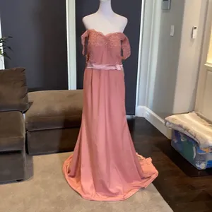 Women’s Dusty Pink Full Length Party Formal Dress Small Train Size 14 NWT thumbnail 2