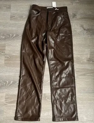 NEW Abercrombie & Fitch Vegan Leather 90s Straight Pant thumbnail 2