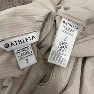 Athleta Urbanite Textured‎ Dress City Stripe Cream White Midi Shirt Dress Small thumbnail 11