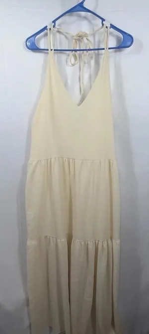 Cream Tiered Halter Maxi Dress Size XL thumbnail 1