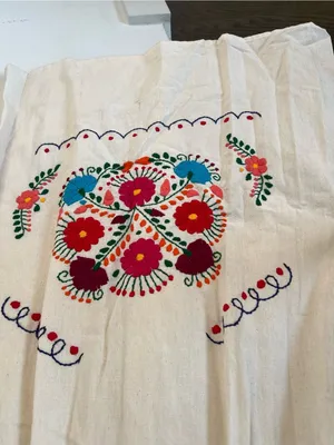 Nativa Puebla Hand Embroidered Mexican Peasant Dress in Cream thumbnail 4