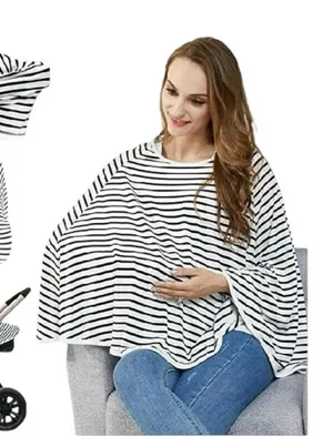 Kefee Kol Nursing Poncho Cover Up Black White Stripes‎ thumbnail 1