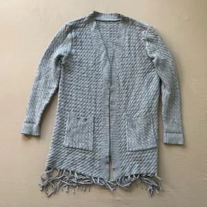 Bohemian Cable Knit Fringe Hem open-front cardigan thumbnail 1