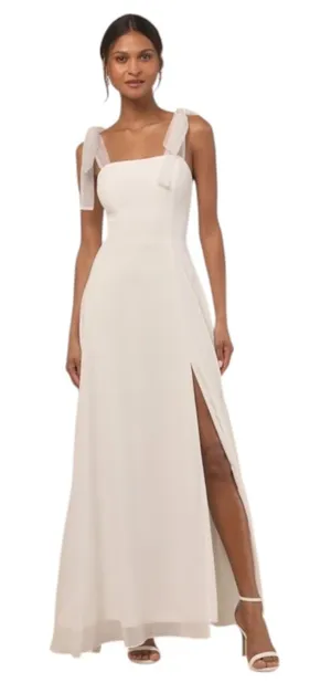 Lulus White Chiffon Tie-Sleeve Wedding Dress NWT Size Small White Formal Dress thumbnail 1